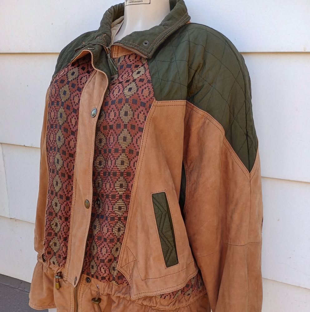 Vintage Green and Brown Leather Jacket